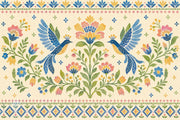 Symmetrical Blue Birds And Floral Wallpaper Folk Art Wall Mural design