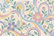 Pastel Flowers And Rainbow Arches Wallpaper Whimsical Cream Wall Mural design