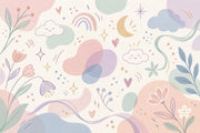 Smiling Clouds And Pastel Rainbow Wallpaper Whimsical Nursery Wall Mural design