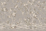 Blossom Branches And Birds Wallpaper Gray Chinoiserie Wall Mural design