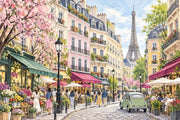 Eiffel Tower Paris Street Wallpaper Watercolor City Wall Mural design