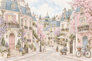 Paris Street Facades Wallpaper Watercolor City Wall Mural design