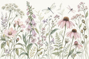 Wildflower And Dragonflies Wallpaper Watercolor Botanical Wall Mural design