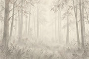 Misty Forest Trees Wallpaper Watercolor Woodland Wall Mural design