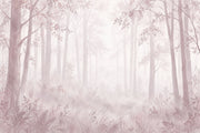 Misty Forest Trees Wallpaper Watercolor Landscape Wall Mural design