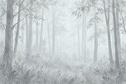 Misty Forest Trees Wallpaper Watercolor Landscape Wall Mural design