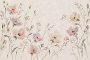 Pastel Wildflower Stems Wallpaper Muted Green Botanical Wall Mural design