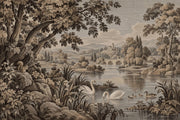 Sepia Swan Lake Wallpaper Engraved Vintage Wall Mural design