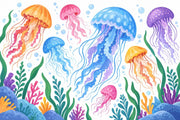 Colorful Jellyfish Wallpaper Watercolor Underwater Wall Mural design