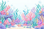 Watercolor Coral Reef Wallpaper Pastel Underwater Wall Mural design