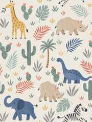Safari Animals Wallpaper Tropical Leaves Pastel Cream design