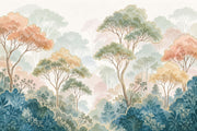 Pastel Forest Trees Wallpaper Gold Outline Botanical Wall Mural design