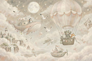 Hot Air Balloon Animals Wallpaper Watercolor Fantasy Wall Mural design