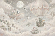 Hot Air Balloon Animals Wallpaper Watercolor Sky Adventure Wall Mural design