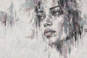 Abstract Female Face Wallpaper Gray Paint Drips Wall Mural design