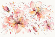 Watercolor Floral Blooms Wallpaper White Background Wall Mural design