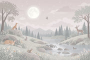 Moonlit Woodland Animals Wallpaper Soft Pastel Nursery Wall Mural design