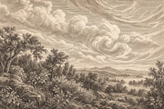 Sepia Pastoral Landscape Wallpaper Vintage Engraving Wall Mural design