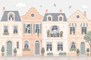 Pastel Townhouse Animals Wallpaper Storybook Street Wall Mural design