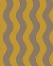 Wavy Vertical Stripes Wallpaper Mid Century Modern Mustard Taupe design
