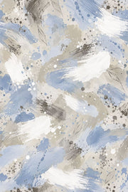Blue Brushstrokes Wallpaper Watercolor Splatter And Sketched Leaves design