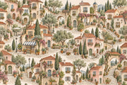 Mediterranean Stone Village Wallpaper Watercolor Street Scene Wall Mural design
