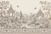 Chinoiserie Pagoda Garden Wallpaper Vintage Landscape Wall Mural design