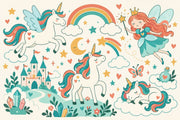 Unicorn Fairy Castle Wallpaper Whimsical Fantasy Wall Mural design