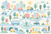 Pastel City Map Roads Wallpaper Kids Traffic Wall Mural design