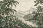 Tropical Palm Landscape Wallpaper Cloudy Sky Wall Mural design