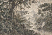 Tropical Jungle Waterfall Wallpaper Vintage Landscape Wall Mural design