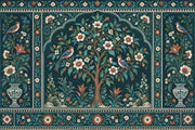Flowering Tree With Birds Wallpaper Dark Teal Chinoiserie Wall Mural design