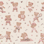 Sporty Teddy Bears Wallpaper Watercolor Pastel Pink design