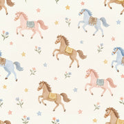 Running Horses Wallpaper Pastel Stars And Flowers On Cream design