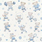 Sports Teddy Bears Wallpaper Pastel Blue Watercolor design