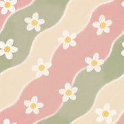 White Daisy Wallpaper Pastel Abstract Waves Pink Sage Green design
