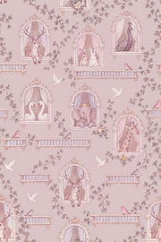Ornate Window Storybook Animals Wallpaper Pastel Pink design