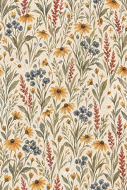 Watercolor Wildflowers Wallpaper Cream Background Botanical Meadow design