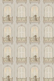 Arched Windows And Dogs Wallpaper Watercolor Beige design
