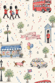 London Double Decker Bus Guards Wallpaper Watercolor Celebration design