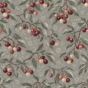 Cherry Branches Wallpaper Vintage Botanical Sage Gray design