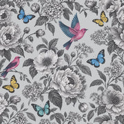 Vintage Flowers Birds And Butterflies Wallpaper Gray Botanical Illustration design