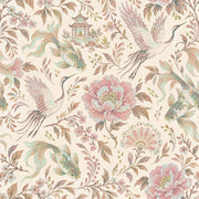 Cranes And Koi Fish Wallpaper Chinoiserie Floral Cream design