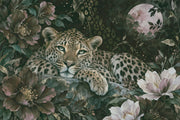 Moonlit Leopard Wallpaper Mural Dark Tropical Florals With Gold Accents design