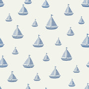Blue Sailboats Wallpaper Nautical Repeat On Ivory Background design