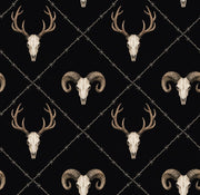 Deer And Ram Skull Wallpaper Solid Black Gothic Repeat design