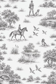 Rider And Hunting Dogs Toile Wallpaper Gray On White Background design