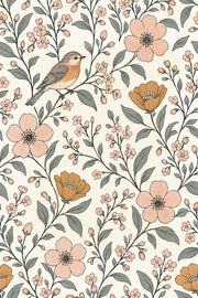 Bird And Blossom Branches Wallpaper Ivory Background design