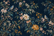 Birds And Blossom Branches Wallpaper Mural Navy Chinoiserie Dark Floral design