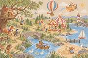 Woodland Animal Adventure Wallpaper Mural Pastel Storybook Panorama design